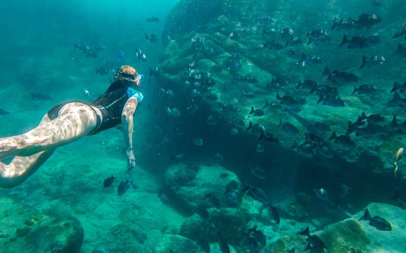 Girl snorkeling in a reef