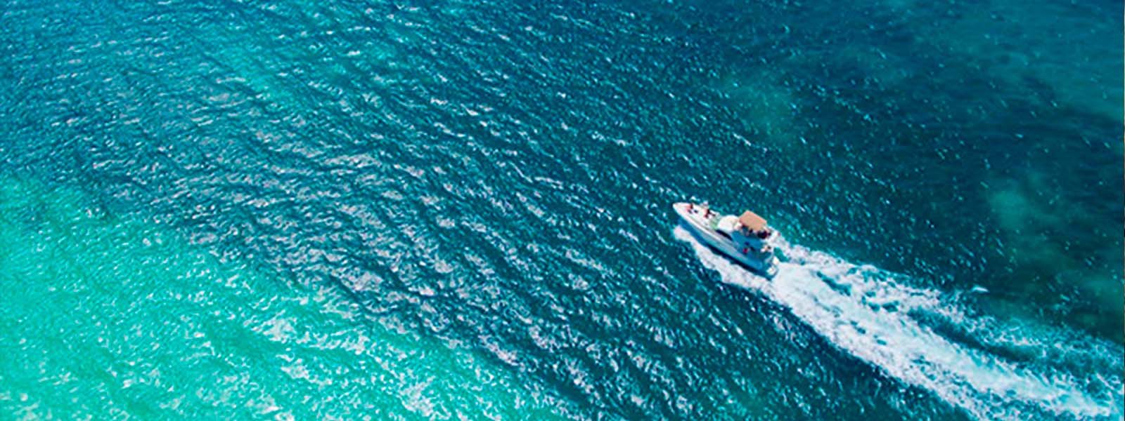 Boat for activities in the sea of Isla Mujeres