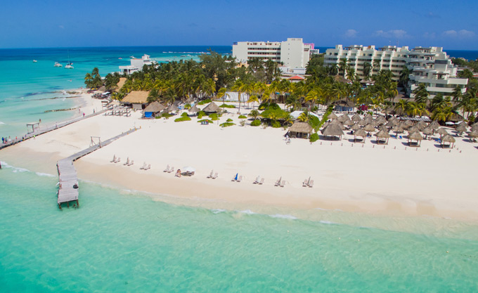 Playa Norte on Isla Mujeres from a drone view