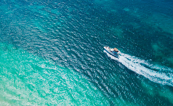 Boat for activities in the sea of Isla Mujeres