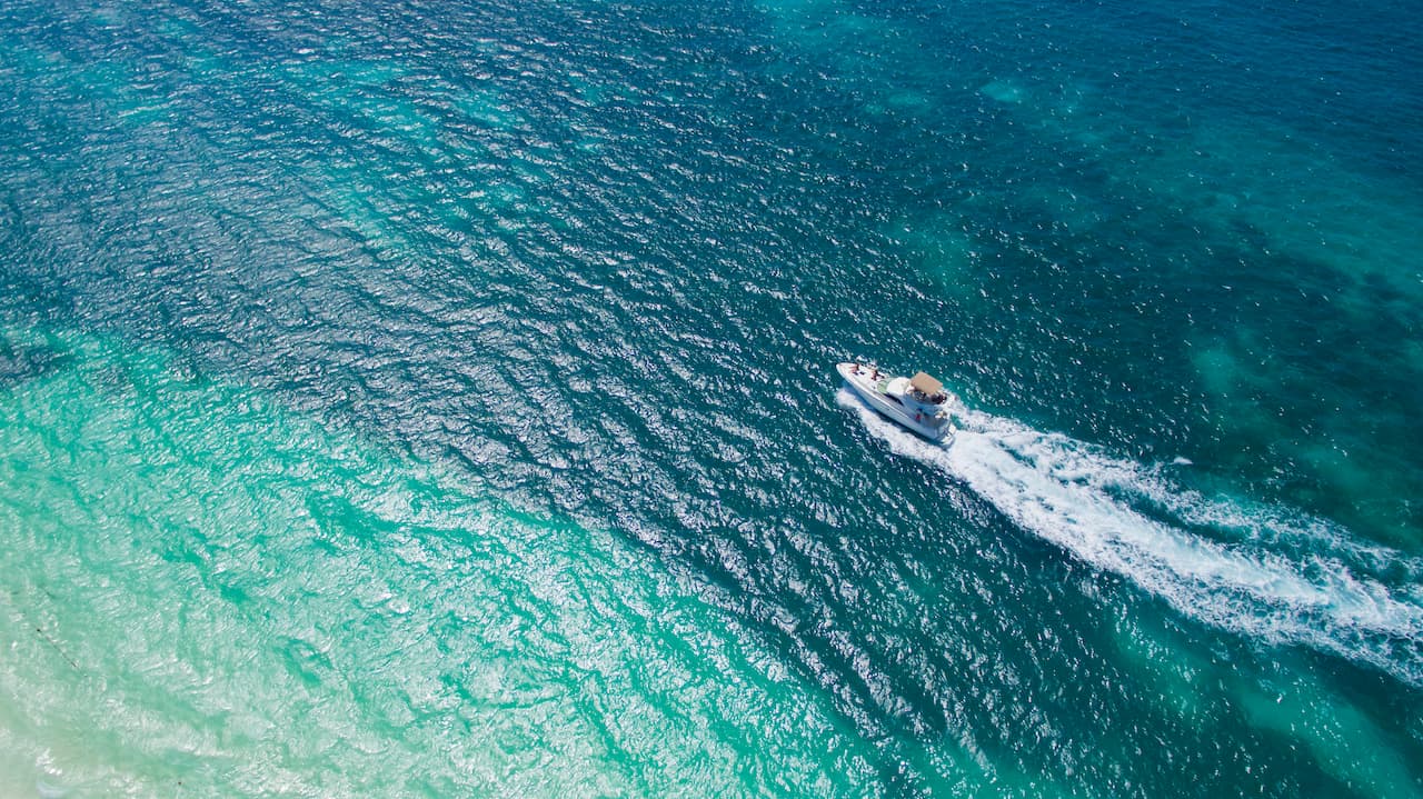 Boat for activities in the sea of Isla Mujeres