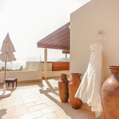 Wedding dress in one of the Superior Suites at Privilege Aluxes Hotel