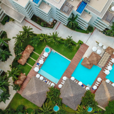 Aerial view of Privilege Aluxes pool area