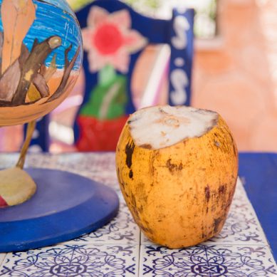 Coconut in a restaurant on Isla Mujeres