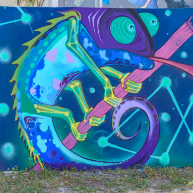 Detalle de arte callejero en las islas de Cancún, México