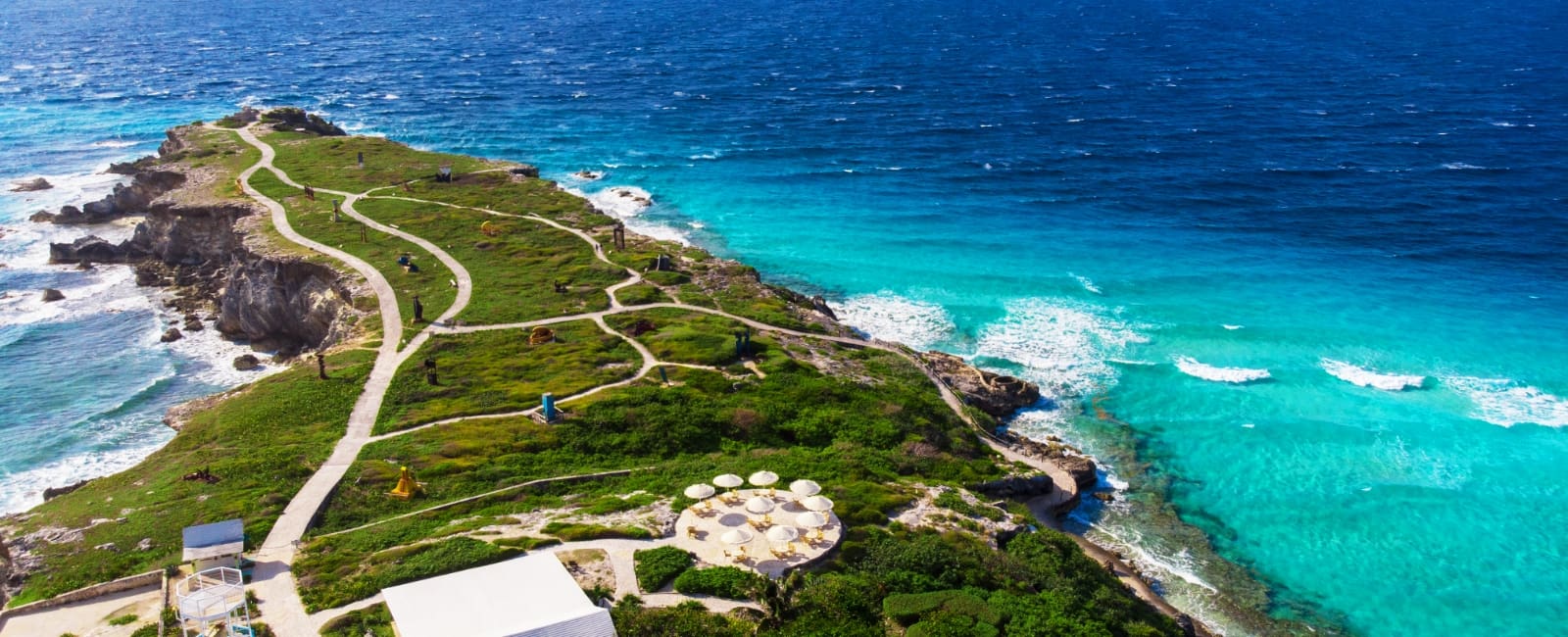 Asphalt road in the surroundings of the island of Isla Mujeres