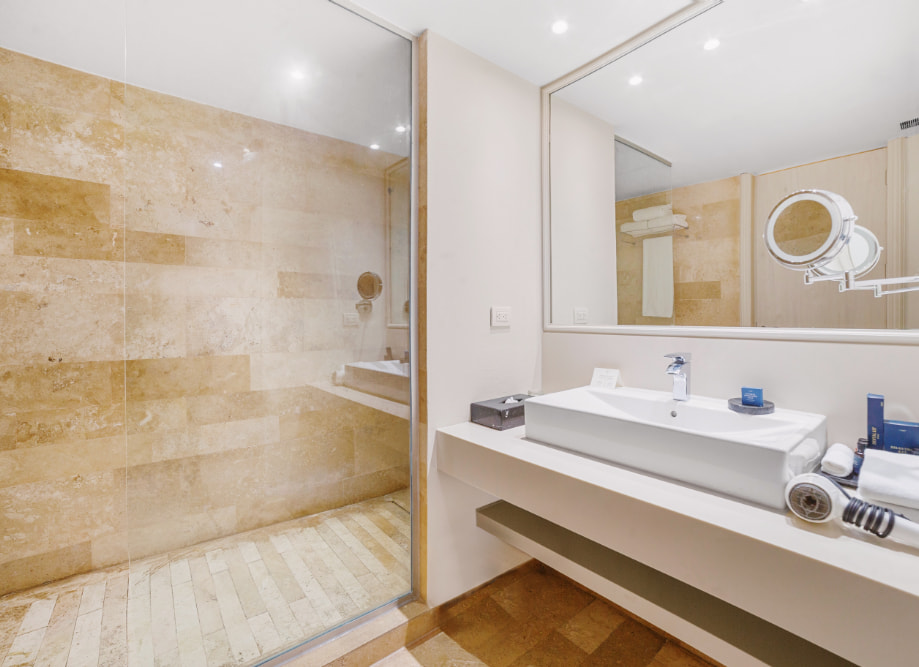 Fully equipped bathroom with shower in the Gand Patinum Suite