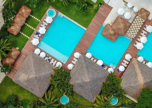 Aerial view of the resort pools