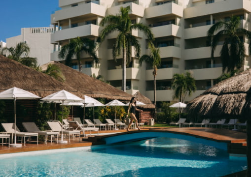 Aerial view of the resort pools