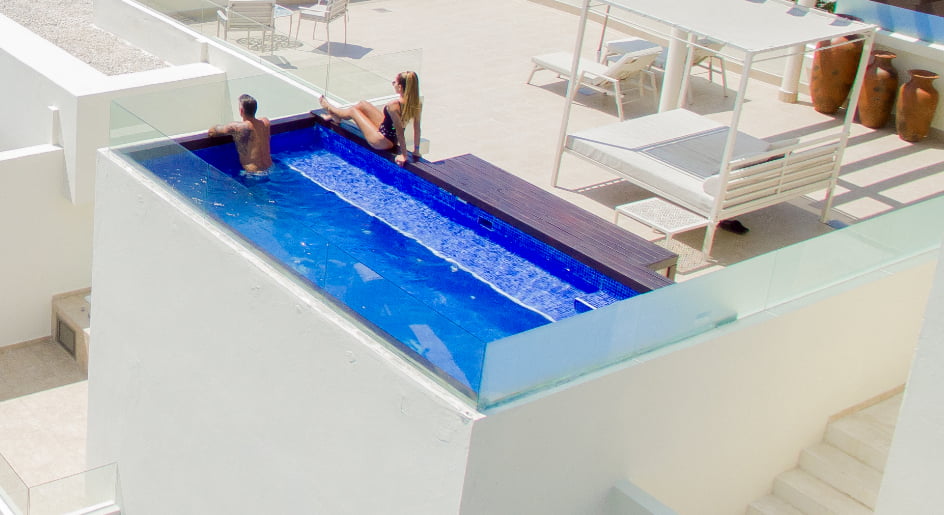 Terrace of a suite with a private swimming pool